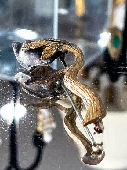 Vintage Linda Hesh Sculptural Branch Leaf Mask Face Brooch Pin