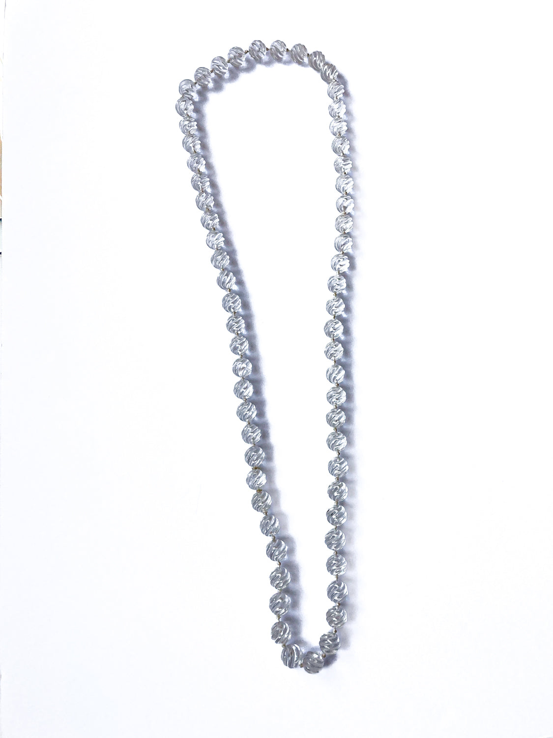 Spiral Carved Rock Crystal Hand Knotted 32" Long Beaded Rope Necklace