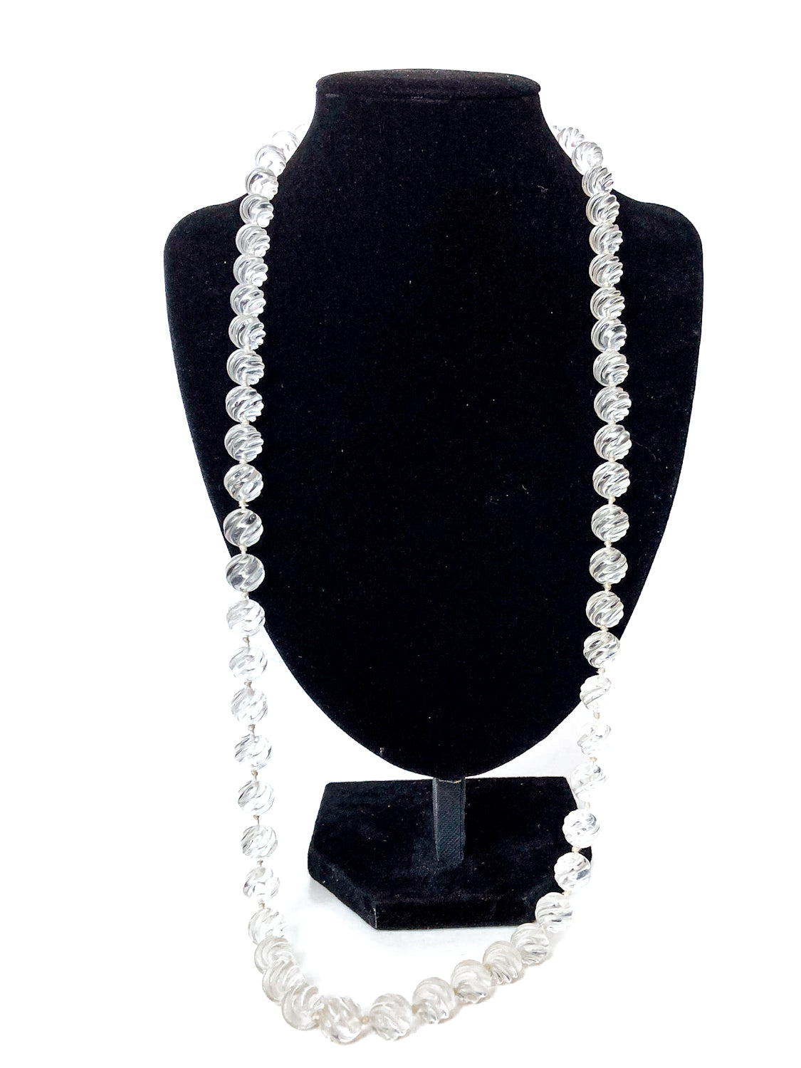 Spiral Carved Rock Crystal Hand Knotted 32" Long Beaded Rope Necklace