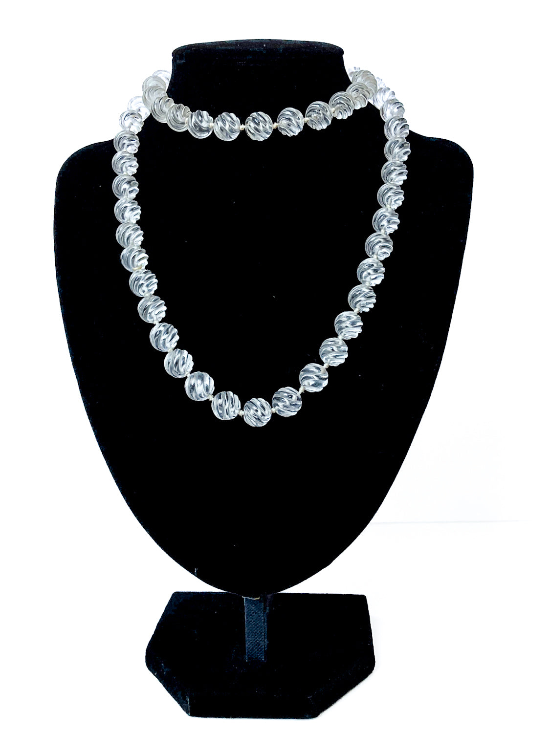Spiral Carved Rock Crystal Hand Knotted 32" Long Beaded Rope Necklace