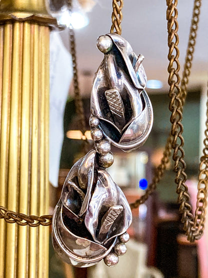 Vintage Danish Modern Style Sterling Silver Double Calla Lily Bouquet Post Earrings