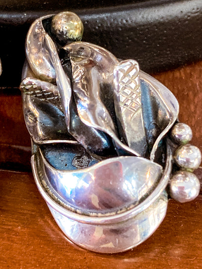 Vintage Danish Modern Style Sterling Silver Double Calla Lily Bouquet Post Earrings