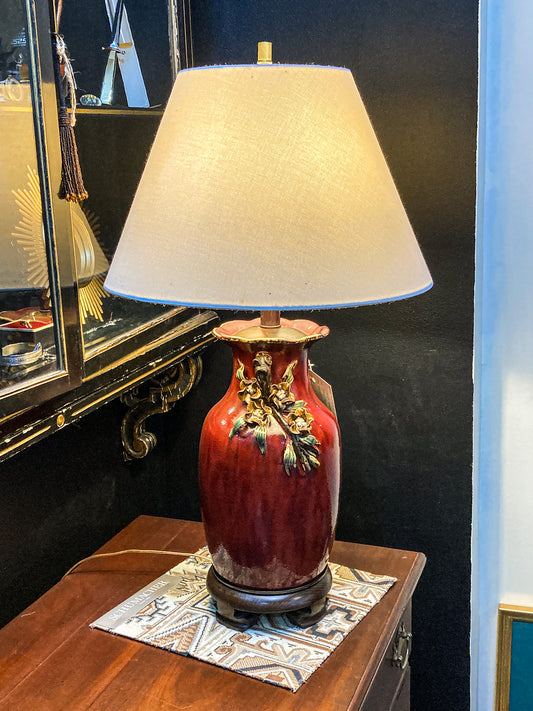 Vintage Frederick Cooper Red Dimensional Floral Blossom Ceramic Table Lamp