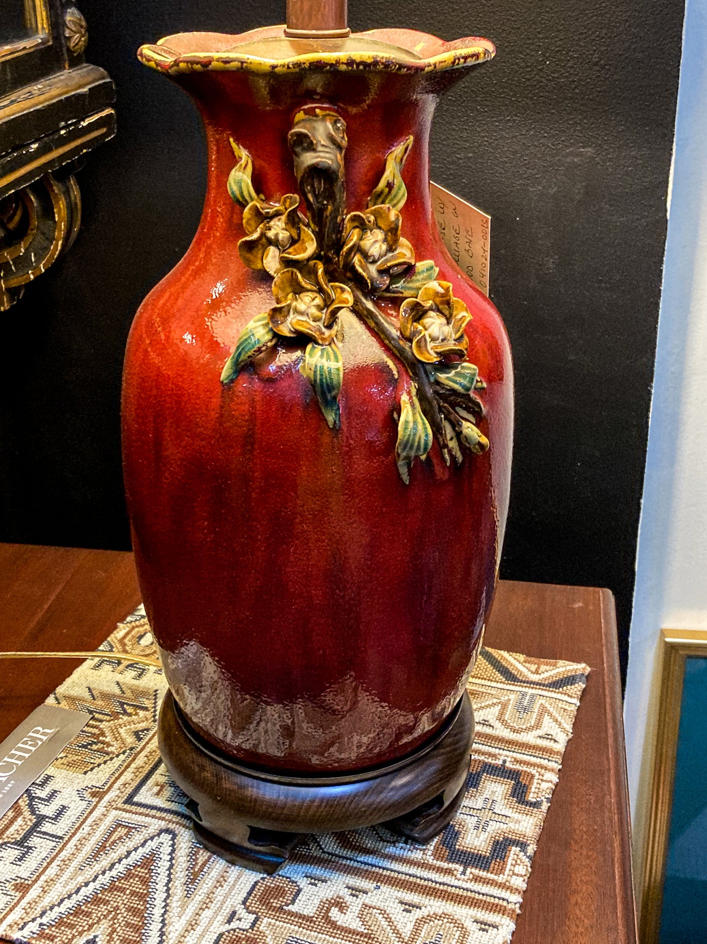 Vintage Frederick Cooper Red Dimensional Floral Blossom Ceramic Table Lamp