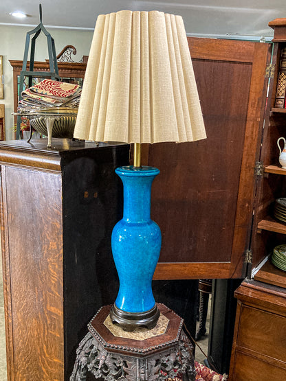 Vintage MCM Frederick Cooper Blue Crackle Glaze Ceramic Table Lamp