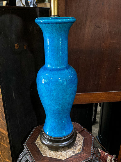 Vintage MCM Frederick Cooper Blue Crackle Glaze Ceramic Table Lamp