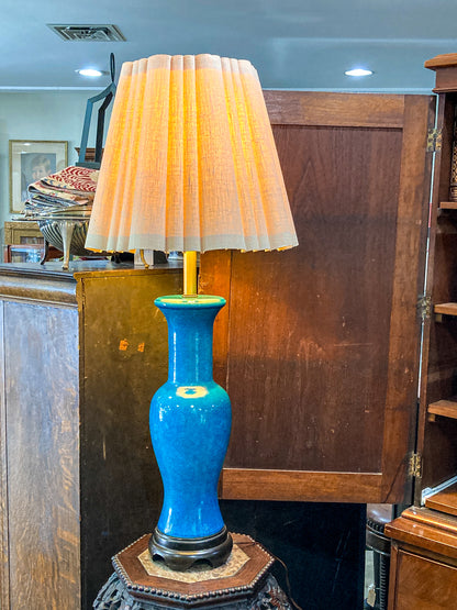 Vintage MCM Frederick Cooper Blue Crackle Glaze Ceramic Table Lamp