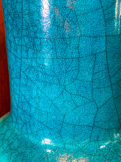 Vintage MCM Frederick Cooper Blue Crackle Glaze Ceramic Table Lamp