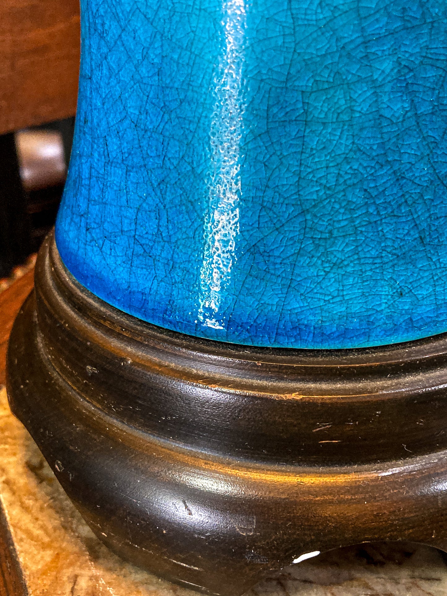 Vintage MCM Frederick Cooper Blue Crackle Glaze Ceramic Table Lamp