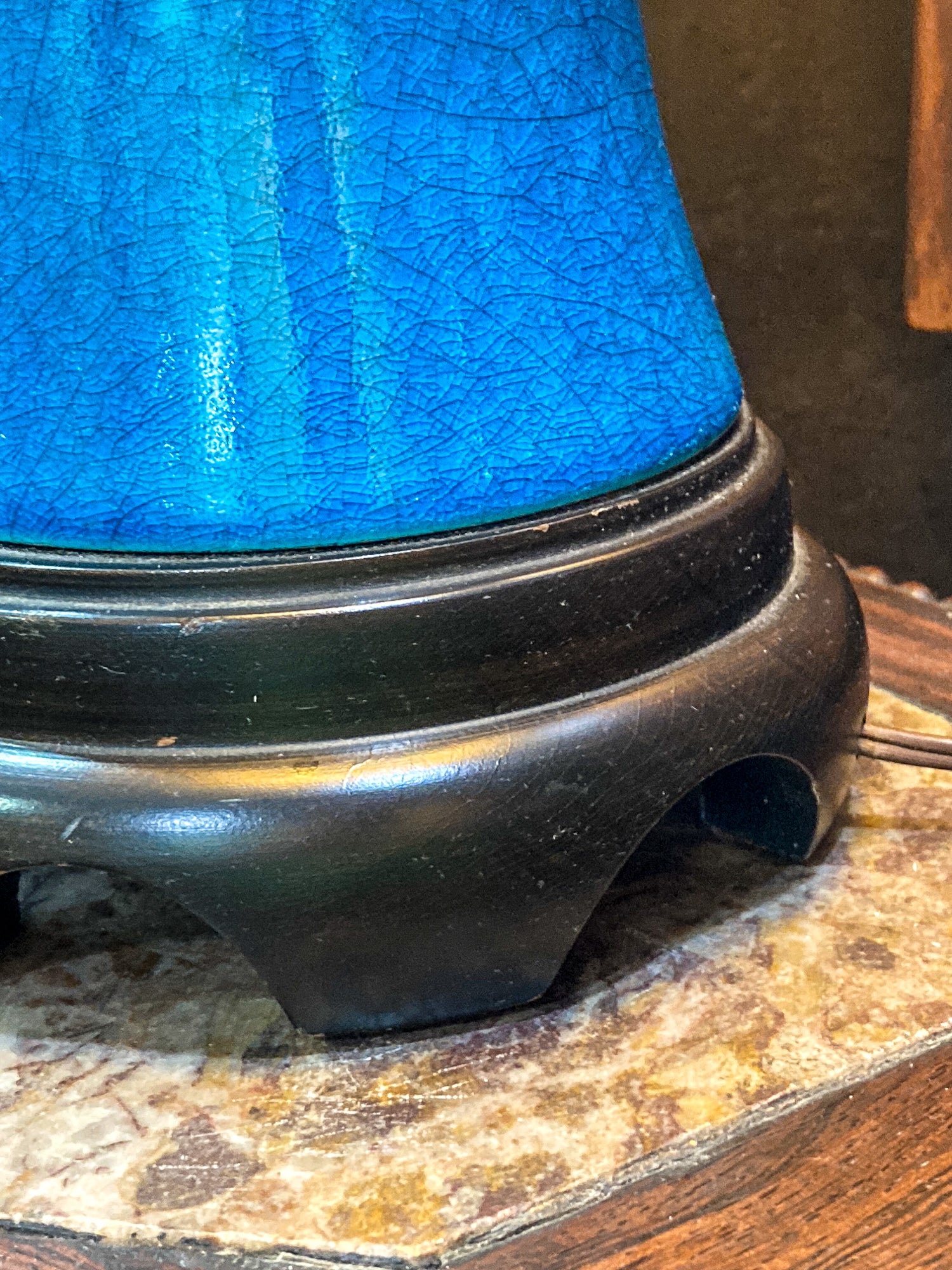 Vintage MCM Frederick Cooper Blue Crackle Glaze Ceramic Table Lamp