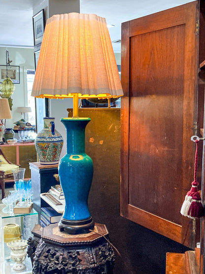 Vintage MCM Frederick Cooper Blue Crackle Glaze Ceramic Table Lamp