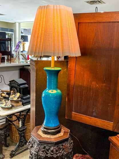 Vintage MCM Frederick Cooper Blue Crackle Glaze Ceramic Table Lamp