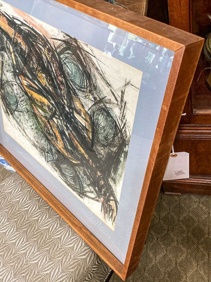 Vintage MCM Gestural Abstract Expressive Mixed Media Framed Paper Drawing
