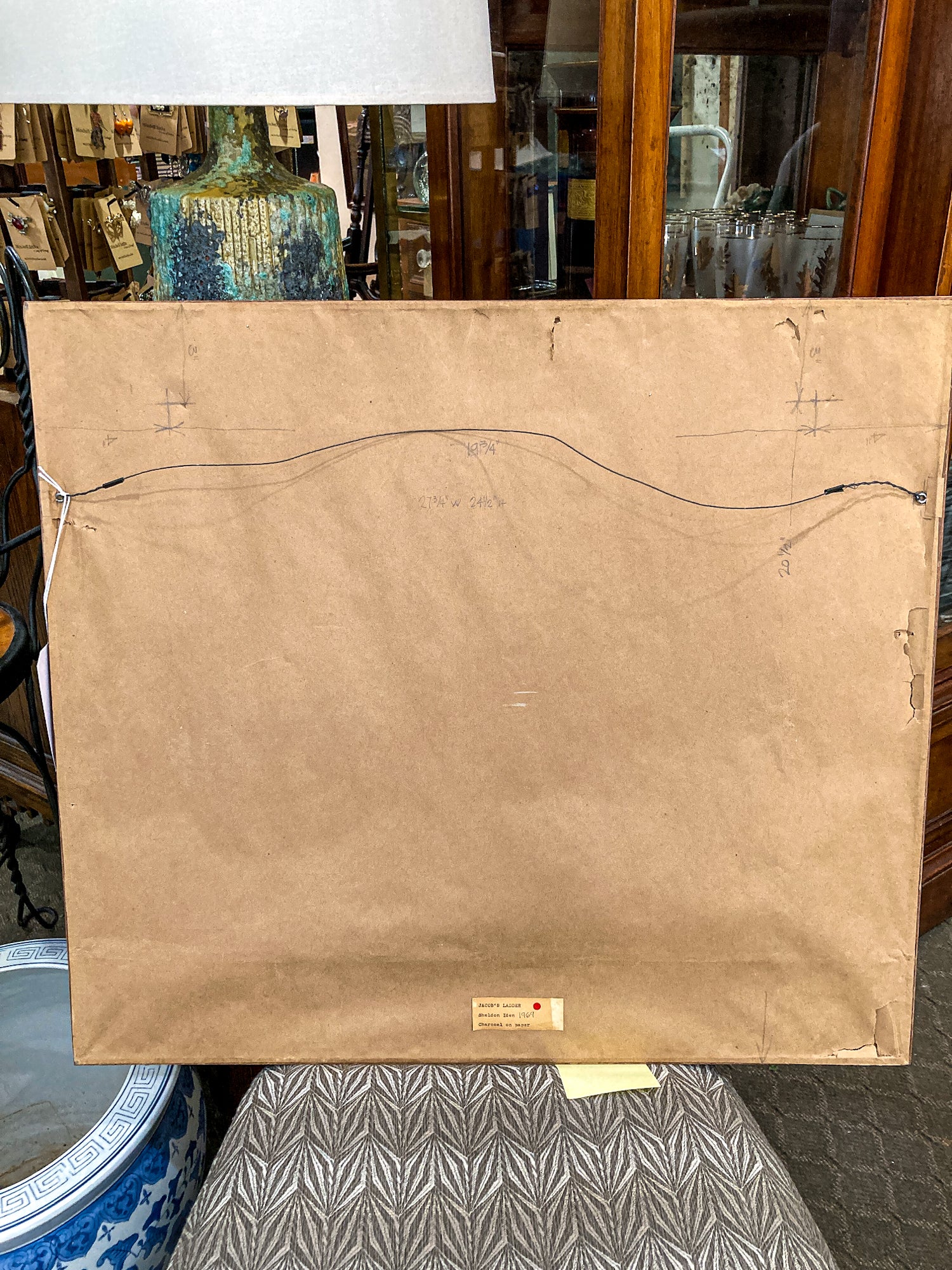 Vintage MCM Gestural Abstract Expressive Mixed Media Framed Paper Drawing