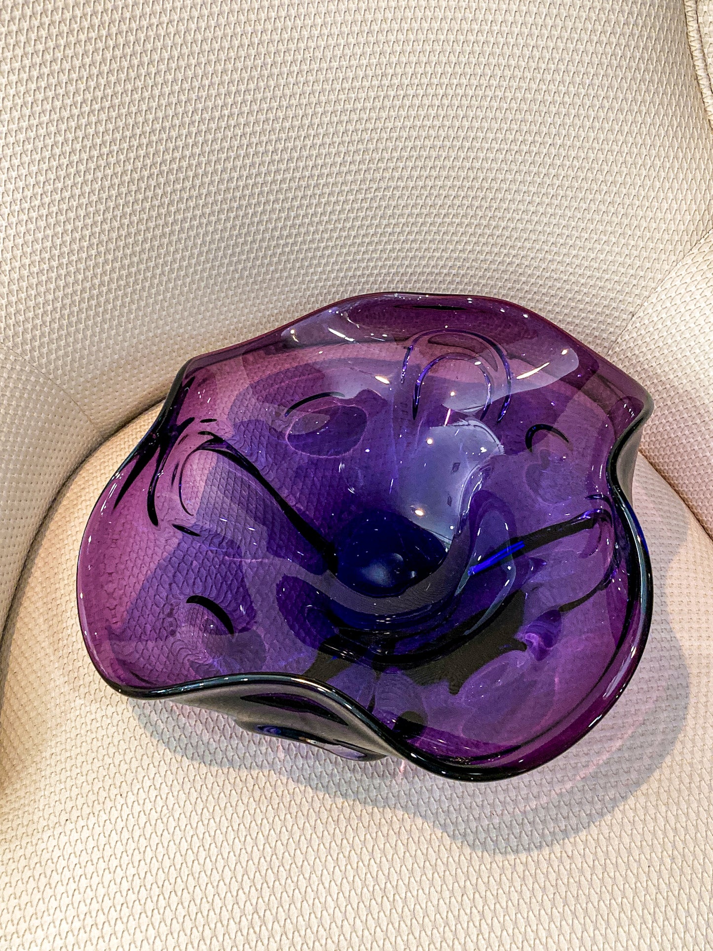 Vintage Midcentury Modern Handblown Purple Glass Asymmetric Bowl