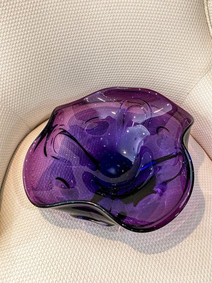 Vintage Midcentury Modern Handblown Purple Glass Asymmetric Bowl