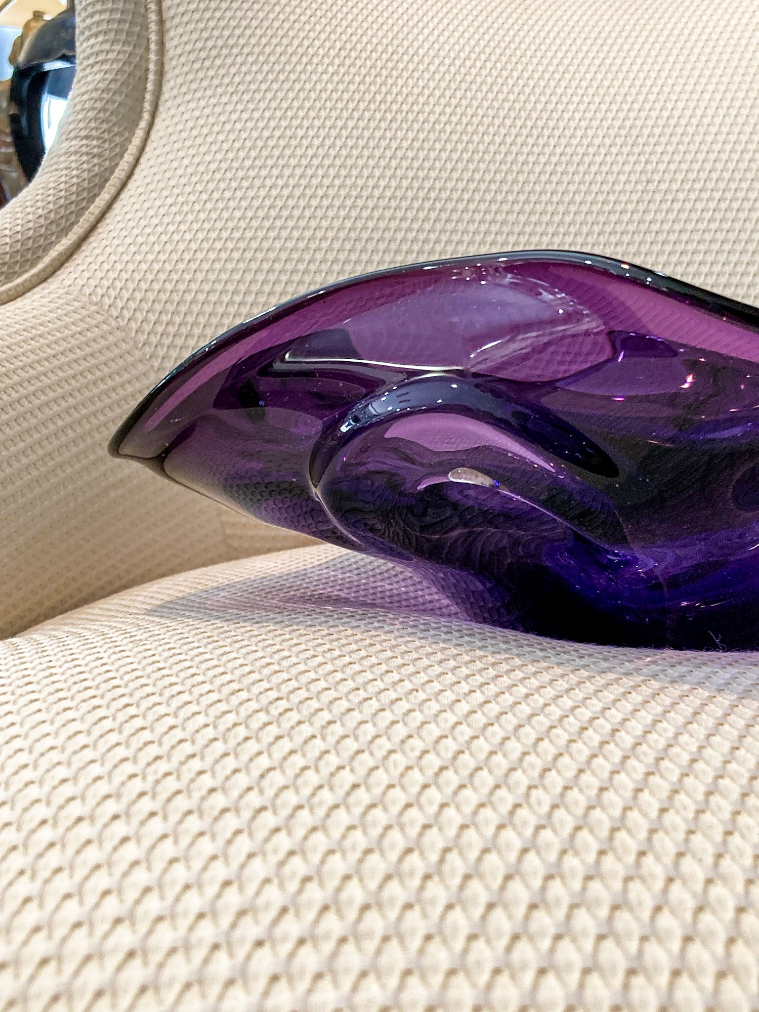 Vintage Midcentury Modern Handblown Purple Glass Asymmetric Bowl