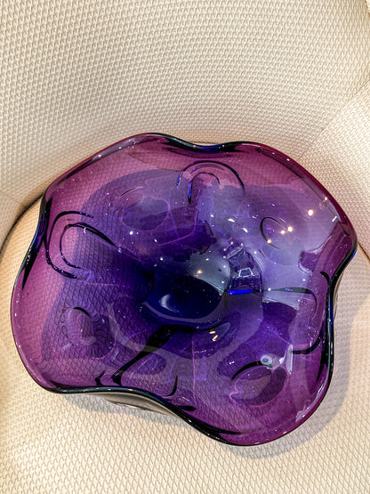 Vintage Midcentury Modern Handblown Purple Glass Asymmetric Bowl