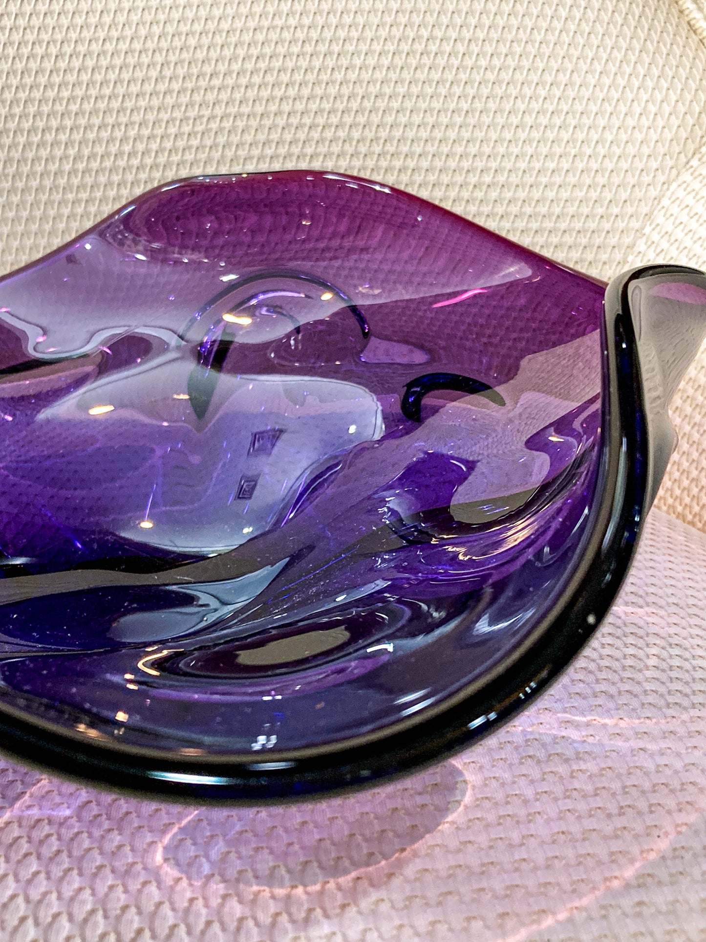 Vintage Midcentury Modern Handblown Purple Glass Asymmetric Bowl