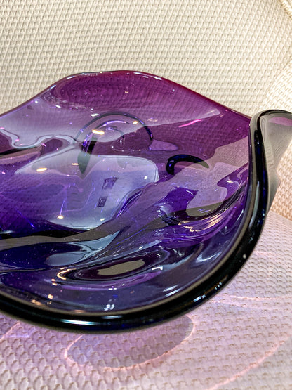 Vintage Midcentury Modern Handblown Purple Glass Asymmetric Bowl