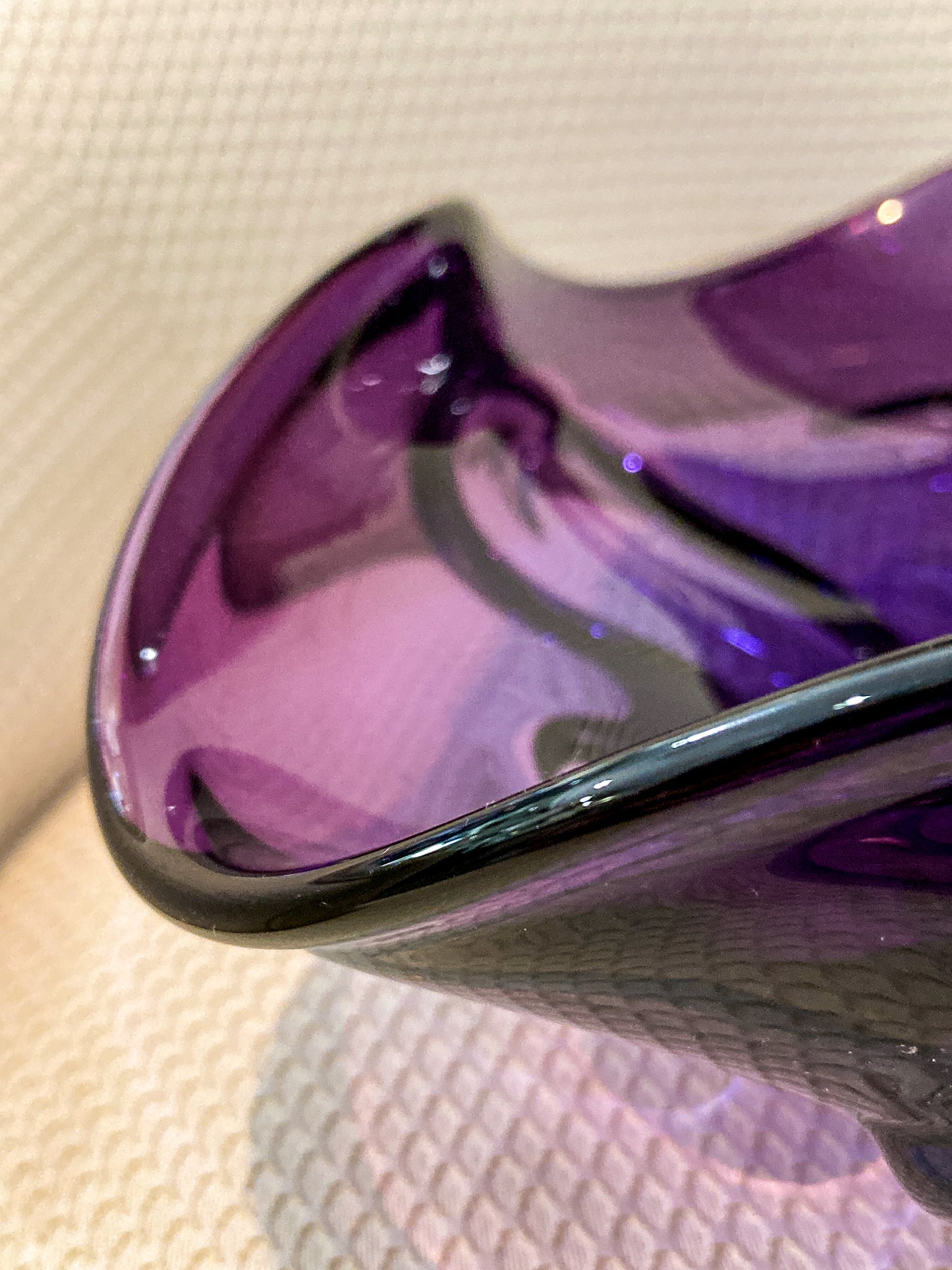 Vintage Midcentury Modern Handblown Purple Glass Asymmetric Bowl