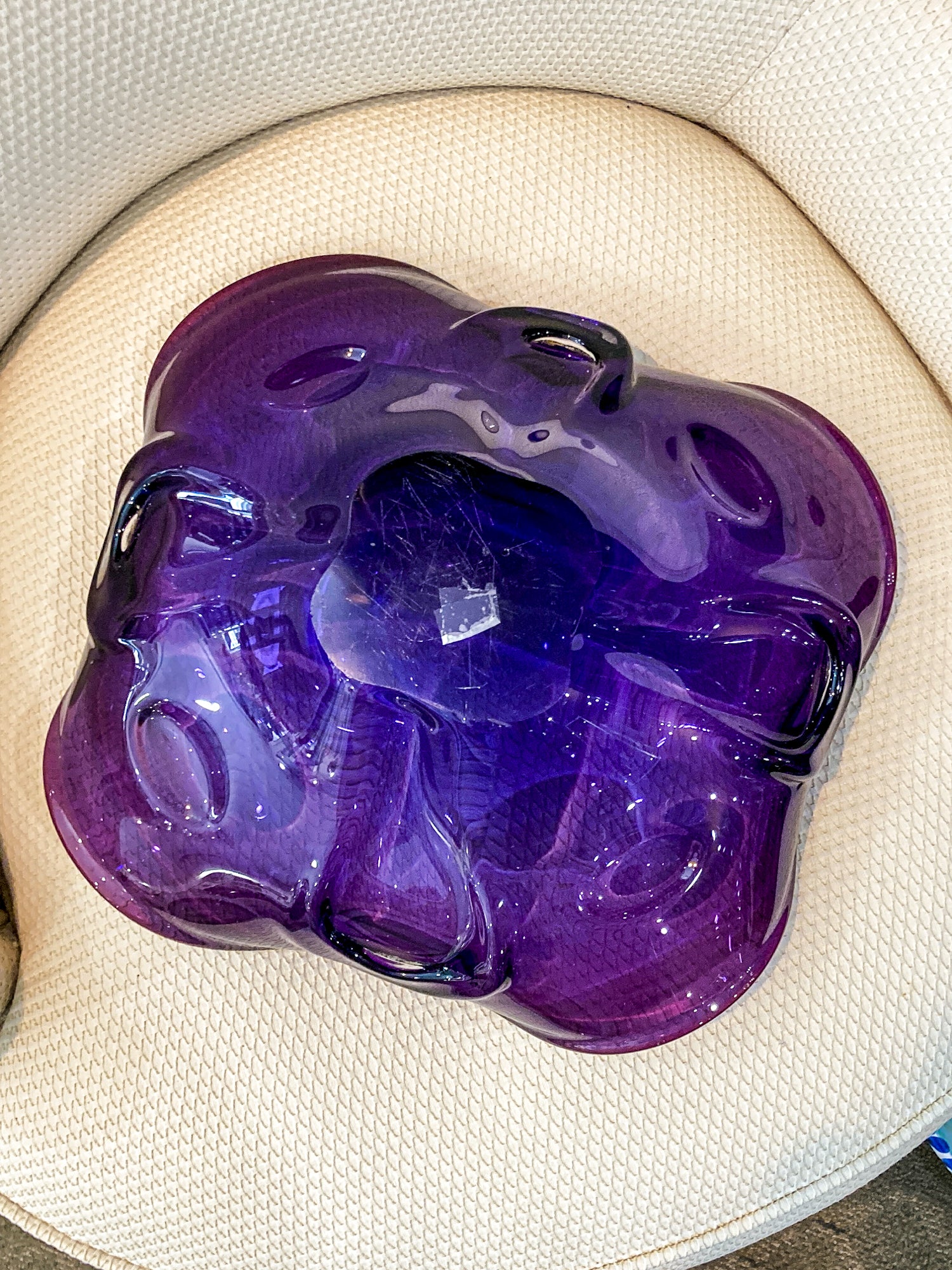 Vintage Midcentury Modern Handblown Purple Glass Asymmetric Bowl