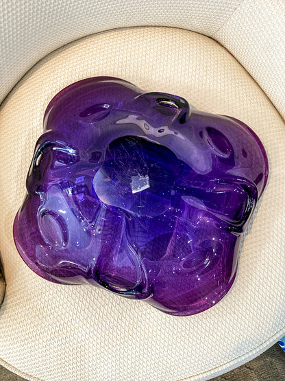 Vintage Midcentury Modern Handblown Purple Glass Asymmetric Bowl