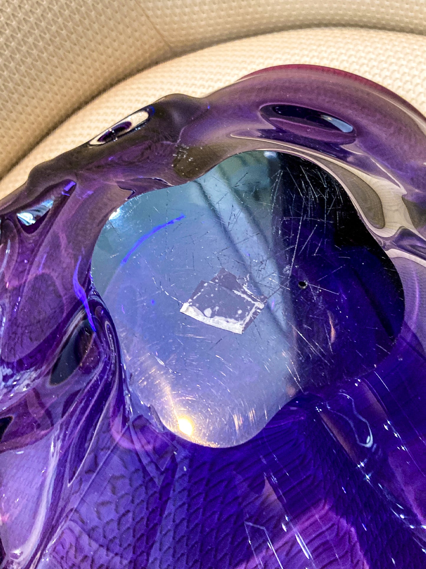 Vintage Midcentury Modern Handblown Purple Glass Asymmetric Bowl