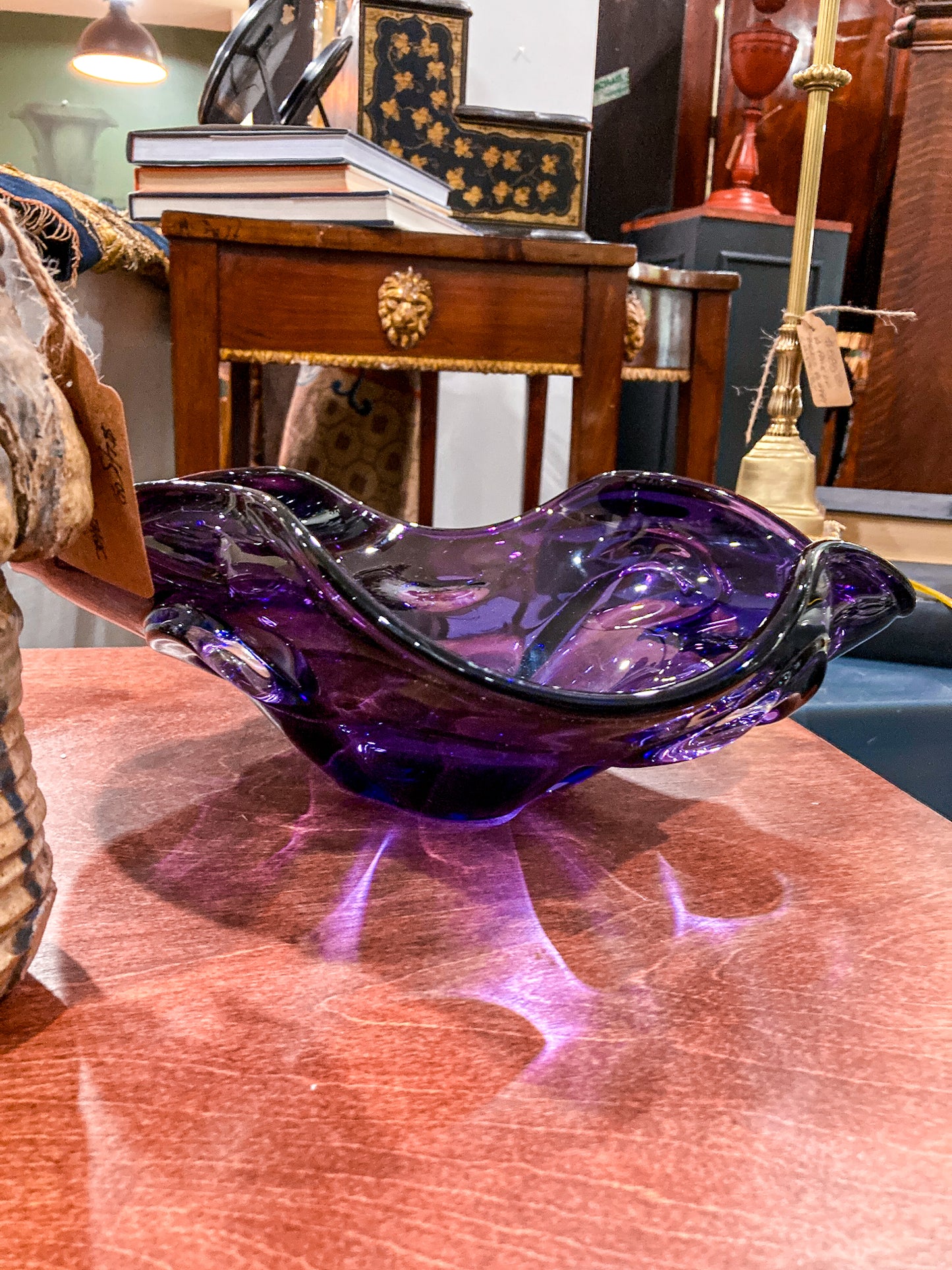 Vintage Midcentury Modern Handblown Purple Glass Asymmetric Bowl