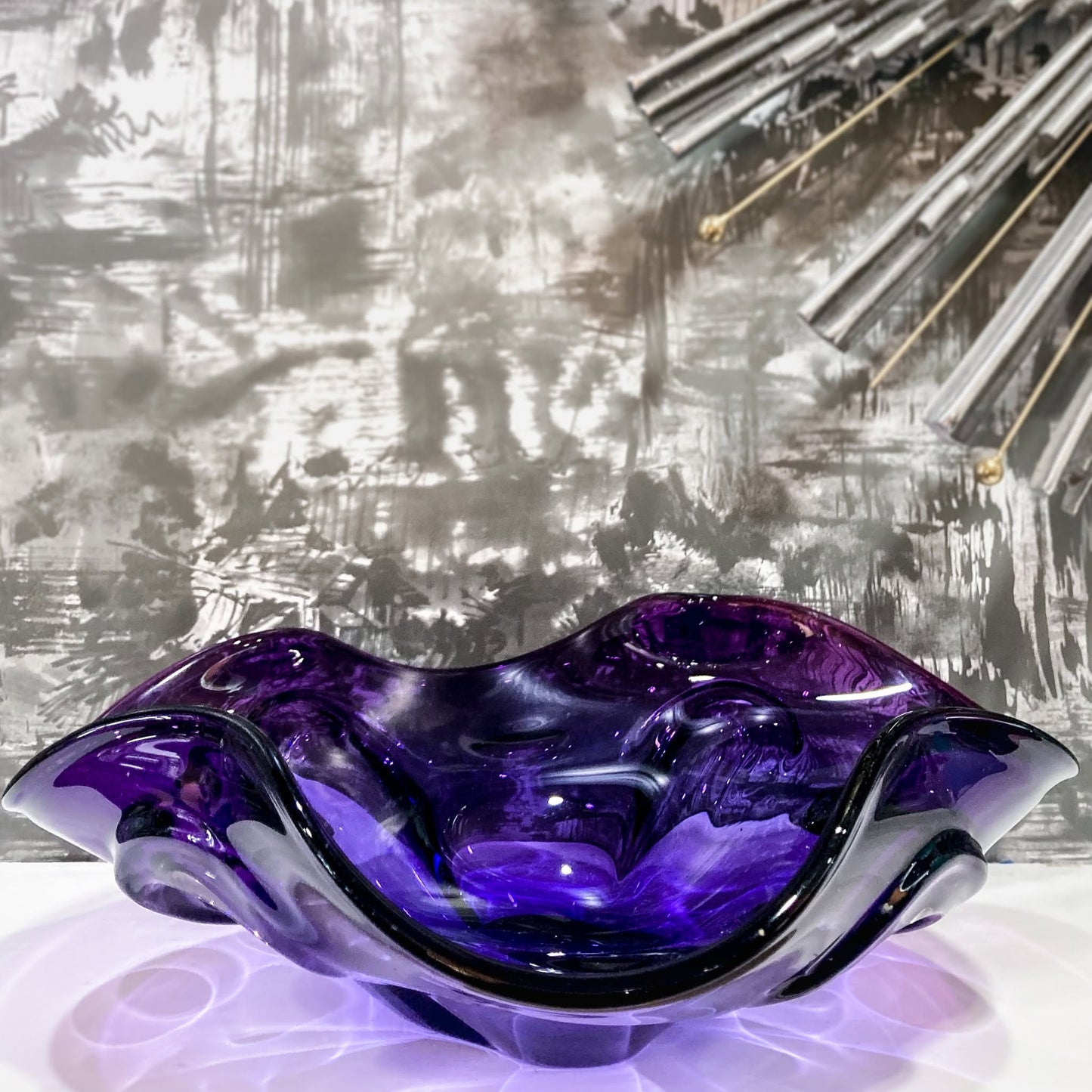 Vintage Midcentury Modern Handblown Purple Glass Asymmetric Bowl