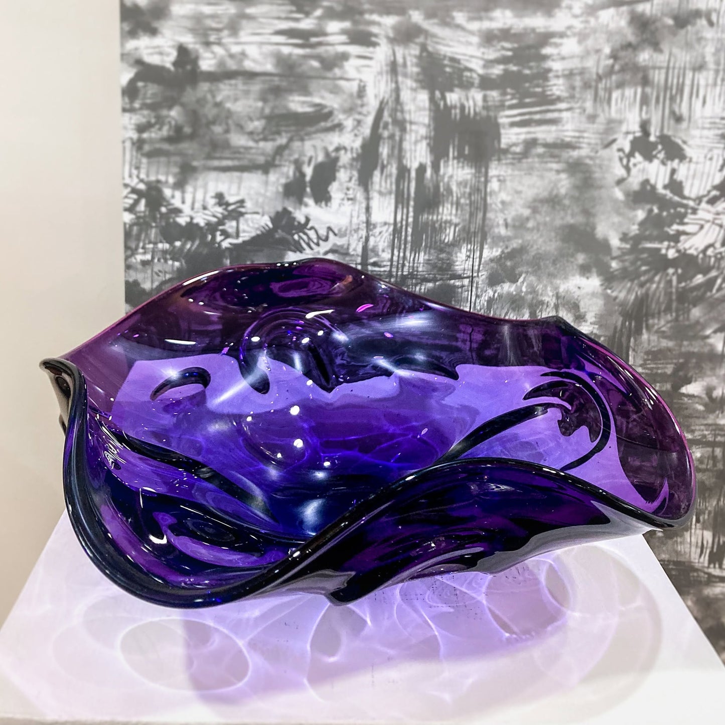 Vintage Midcentury Modern Handblown Purple Glass Asymmetric Bowl