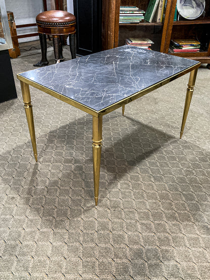 Vintage MCM Hollywood Regency Style Brass Black Marble Cocktail Coffee Table 