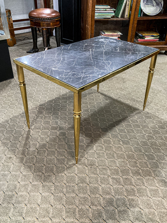 Vintage MCM Hollywood Regency Style Brass Black Marble Cocktail Coffee Table 