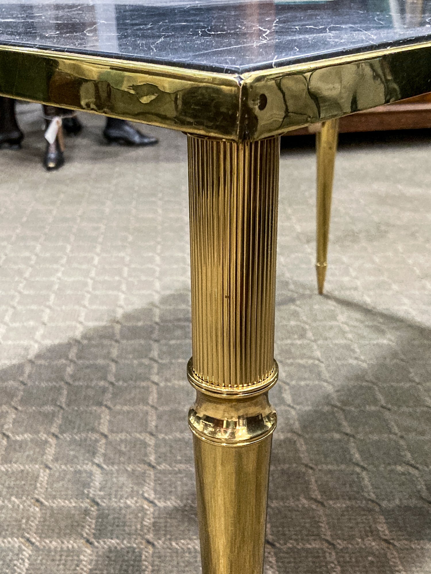 Vintage MCM Hollywood Regency Style Brass Black Marble Cocktail Coffee Table 