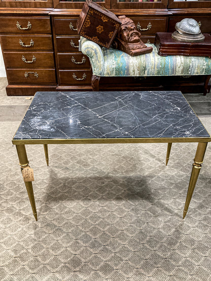 Vintage MCM Hollywood Regency Style Brass Black Marble Cocktail Coffee Table 