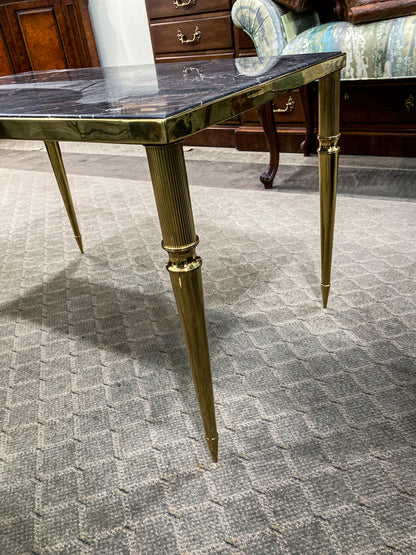 Vintage MCM Hollywood Regency Style Brass Black Marble Cocktail Coffee Table 