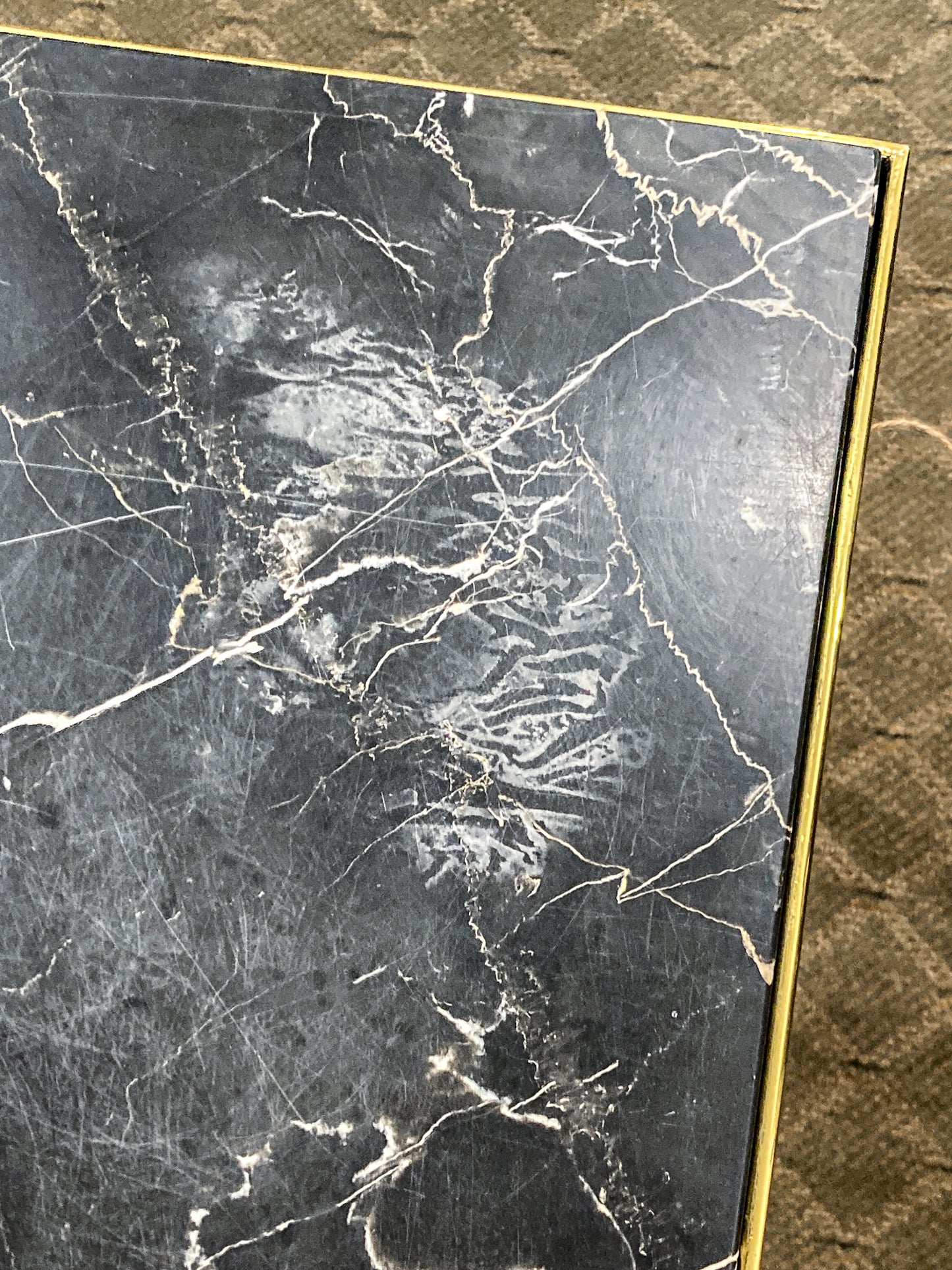 Vintage MCM Hollywood Regency Style Brass Black Marble Cocktail Coffee Table 