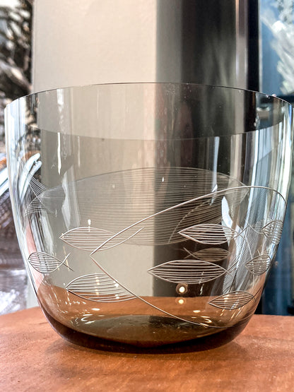 Vintage MCM Kaj Franck Finnish Fish Pattern Etched Green Gray Glass Bowl