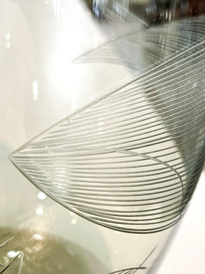 Vintage MCM Kaj Franck Finnish Fish Pattern Etched Green Gray Glass Bowl