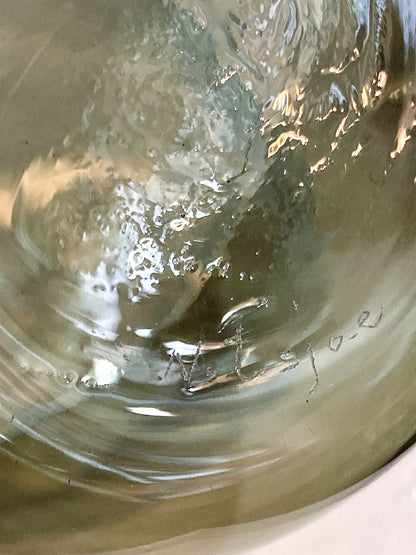 Vintage MCM Kaj Franck Finnish Fish Pattern Etched Green Gray Glass Bowl