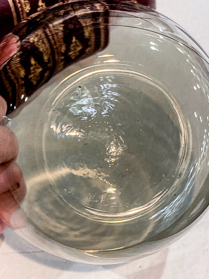 Vintage MCM Kaj Franck Finnish Fish Pattern Etched Green Gray Glass Bowl