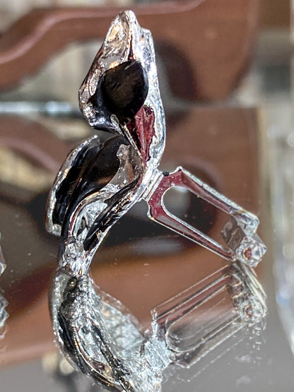 Vintage MCM Kitsch Silver Chrome Enameled Black Cat Cufflink Pair