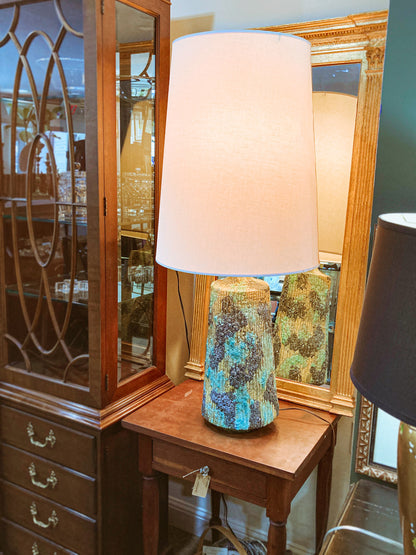 Vintage MCM Turquoise Blue Fantoni Style Lava Glaze Ceramic Table Lamp