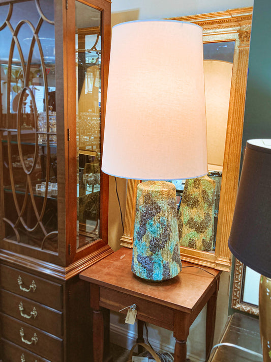 Vintage MCM Turquoise Blue Fantoni Style Lava Glaze Ceramic Table Lamp