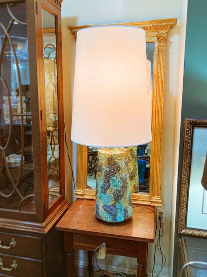 Vintage MCM Turquoise Blue Fantoni Style Lava Glaze Ceramic Table Lamp