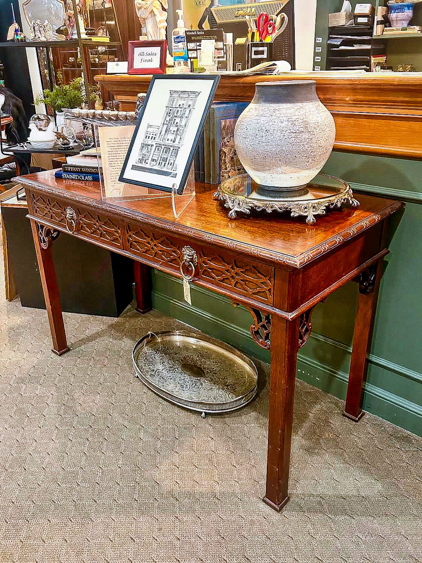 Vintage Mahogany Lion Head Charleston Collection Baker Knapp & Tubbs Desk