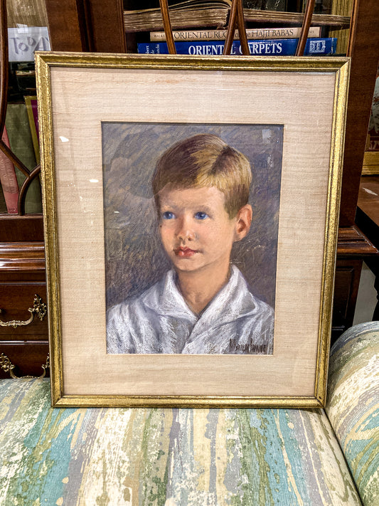 Vintage Matilda Browne (1869-1947) Young Boy Portrait Framed Pastel Drawing