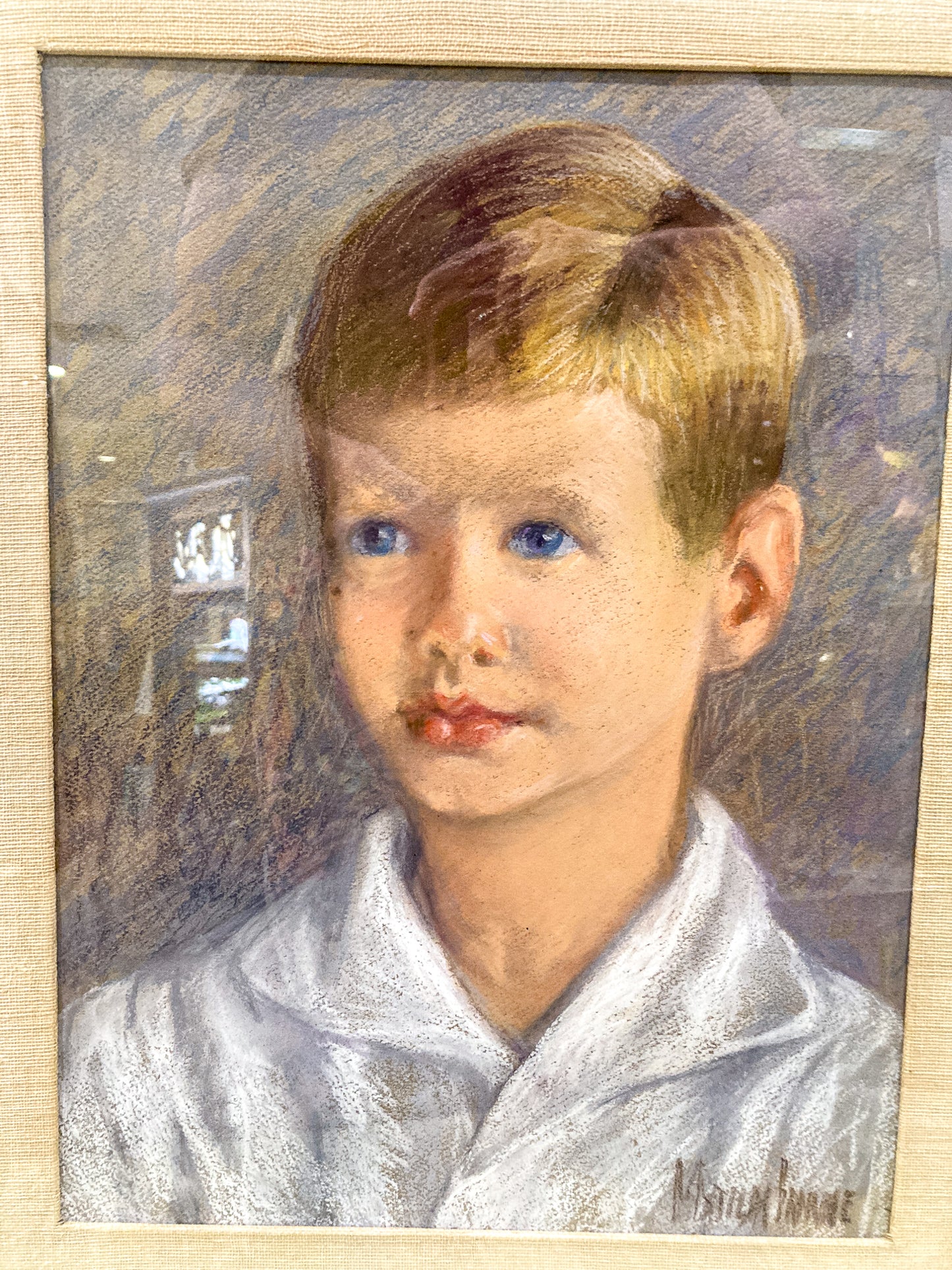 Vintage Matilda Browne (1869-1947) Young Boy Portrait Framed Pastel Drawing