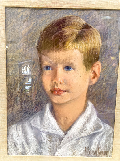 Vintage Matilda Browne (1869-1947) Young Boy Portrait Framed Pastel Drawing