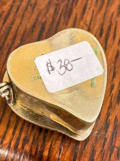 Vintage Mexican Abalone Silver Heart Shaped Miniature Trinket Pill Box